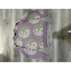 Witty Fox Purple & Green‎ Floral Yin Yang Sweater Flower Boho Y2K Cottage Small